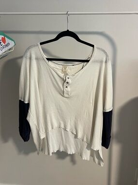 Women's Free People Cream Henley Top with Navy Sleeves